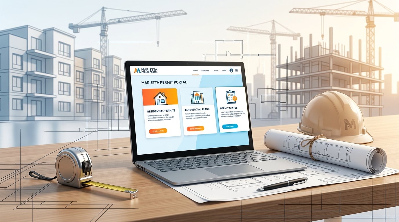 SagesGov Marietta portal screenshot showing the building permit application submission process