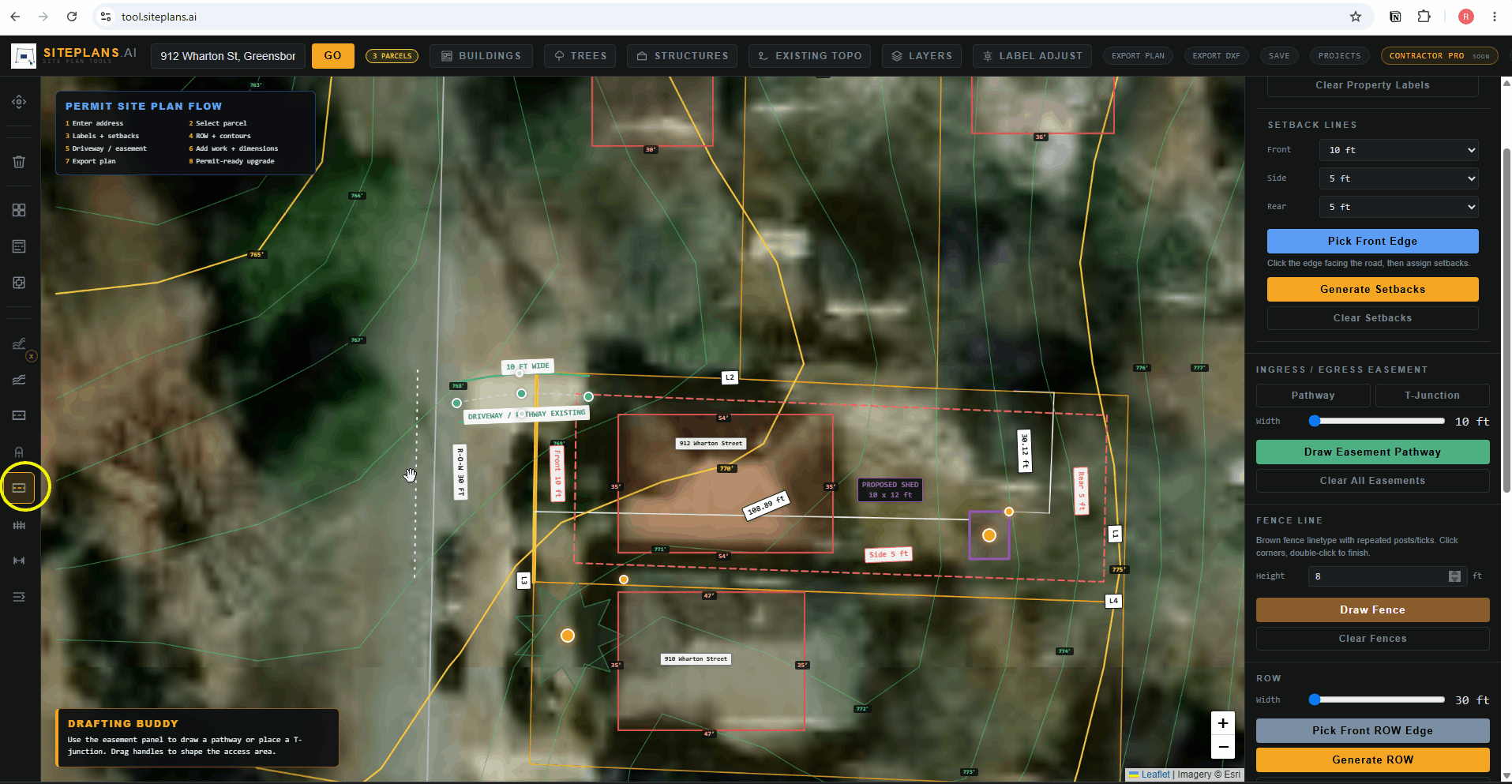 tutorial: Using the Between Two Points mode to add custom dimension lines between structures and property lines.