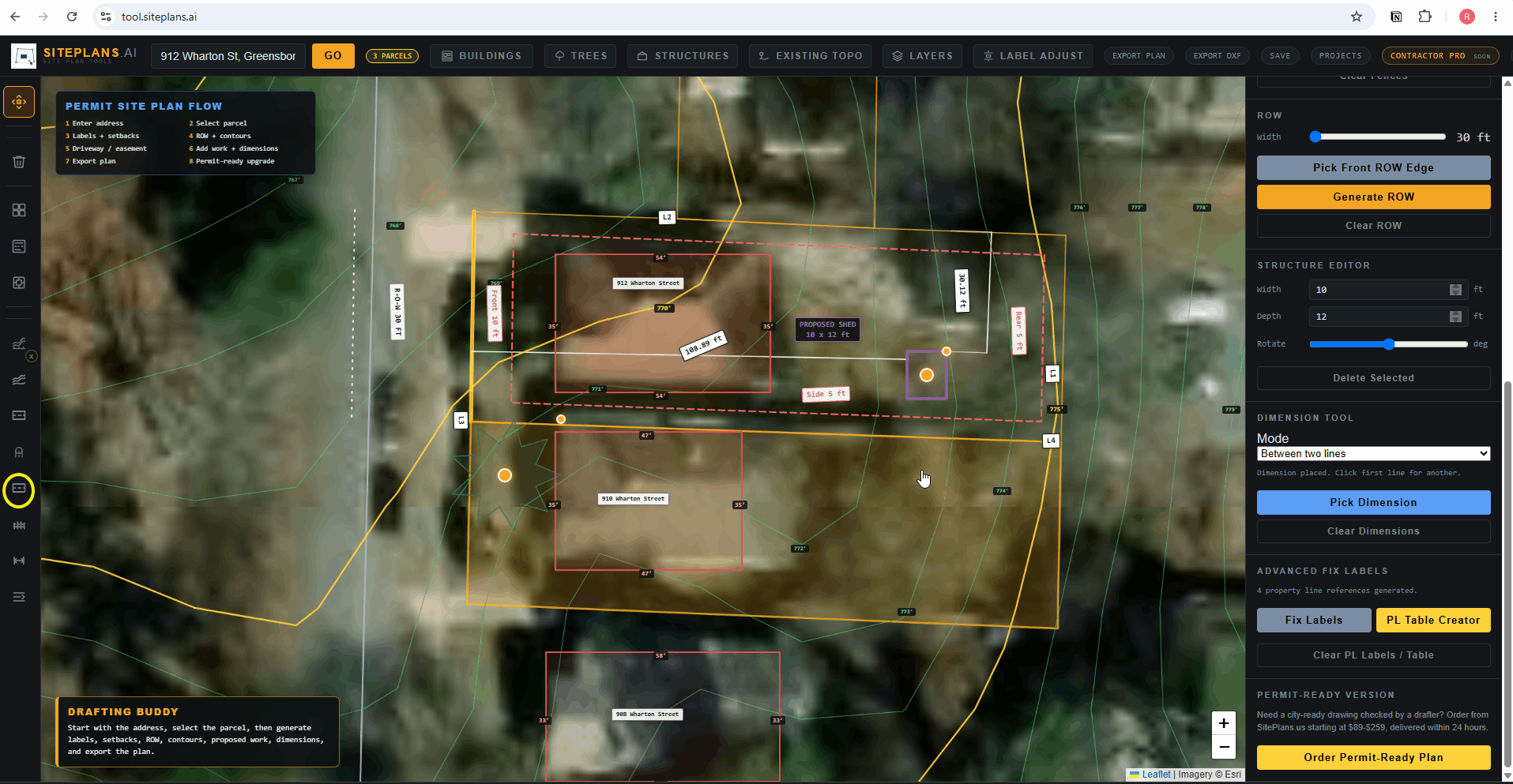 Draw Driveway Tool (Ingress Egress Easement) Using the Ingress Egress Easement tool to trace a driveway path and width from street to garage on satellite imagery.