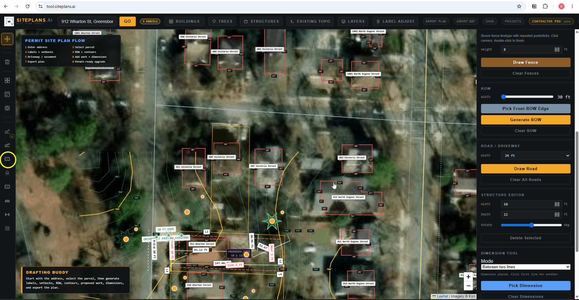 Draw Road Tool Using the road tool to trace a road path manually when satellite imagery doesn't clearly show the adjacent road.