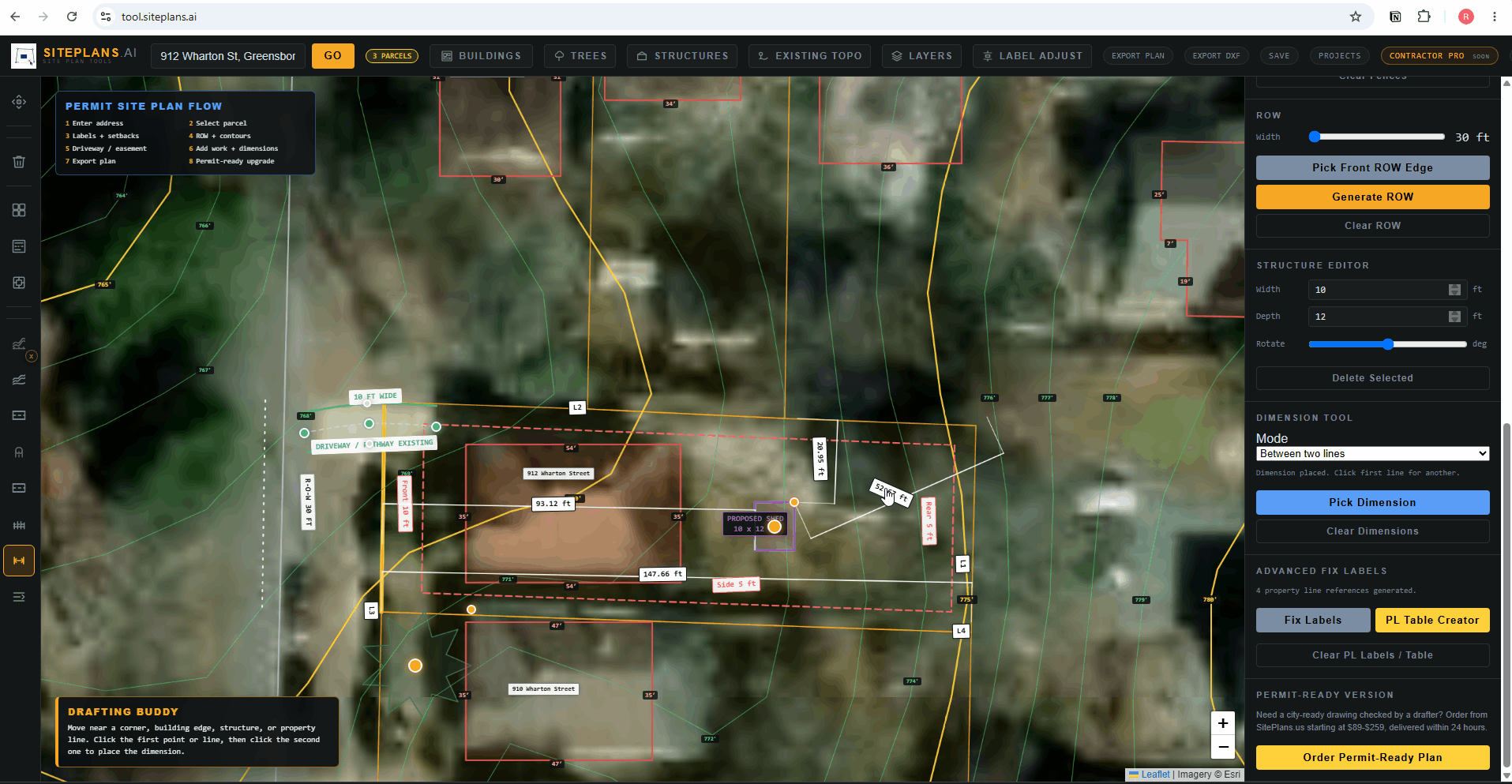 Place Tree on Site Plan Tool Using the tree tool to place, position, and size trees on the site plan for permit documentation.